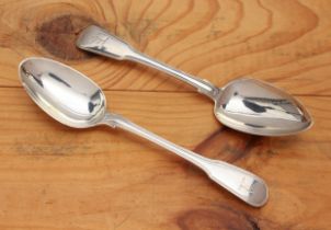 A matched pair of silver fiddle and thread pattern tablespoons - one by William Eley I, William