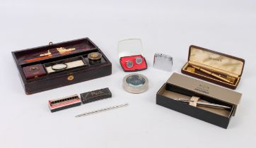 A group of collectables - including a Victorian rectangular gilt tooled leather writing box, the lid