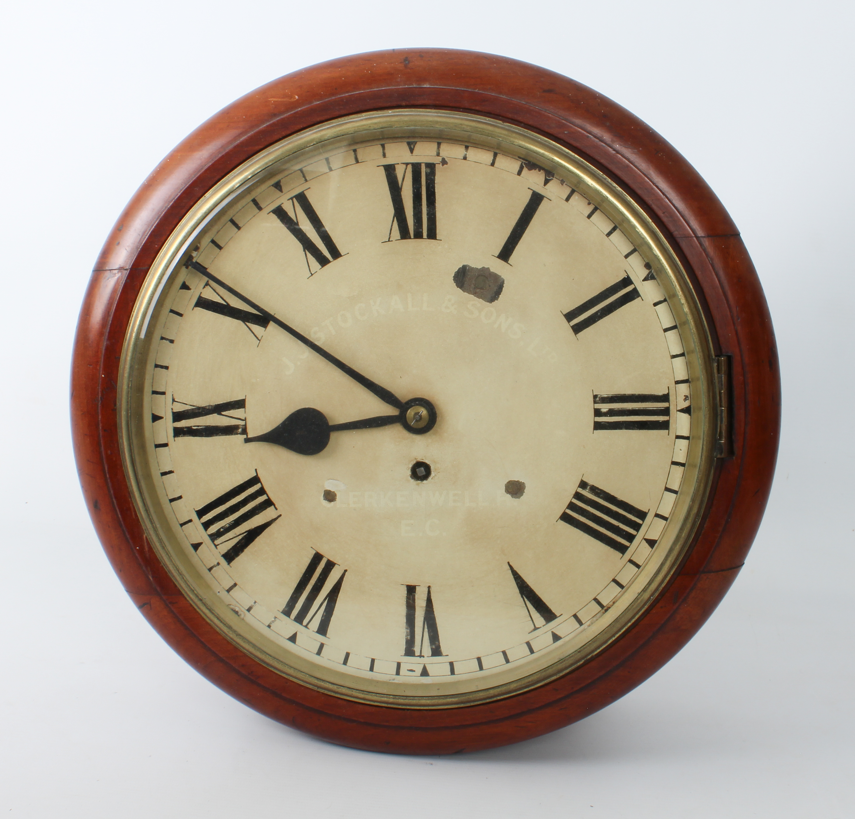 A late 19th century walnut school or station clock - with single fusee movement (lacks pendulum),