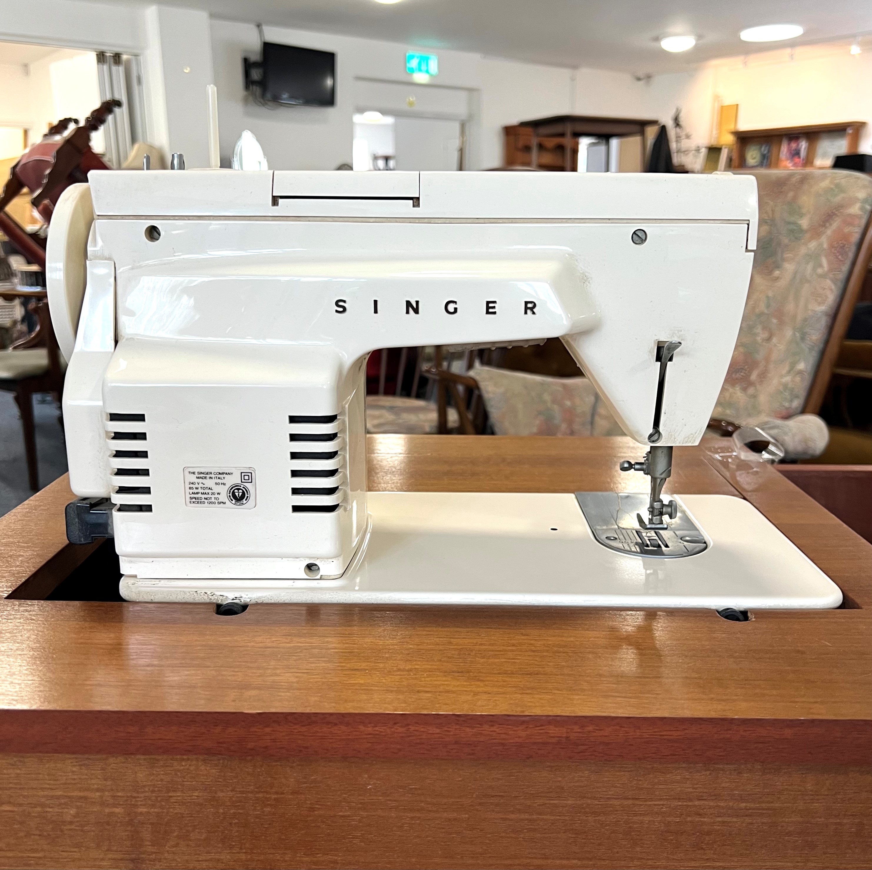 A vintage 1970s Singer 368 Fashion Mate electric sewing machine - fitted into a teak table - Image 2 of 5