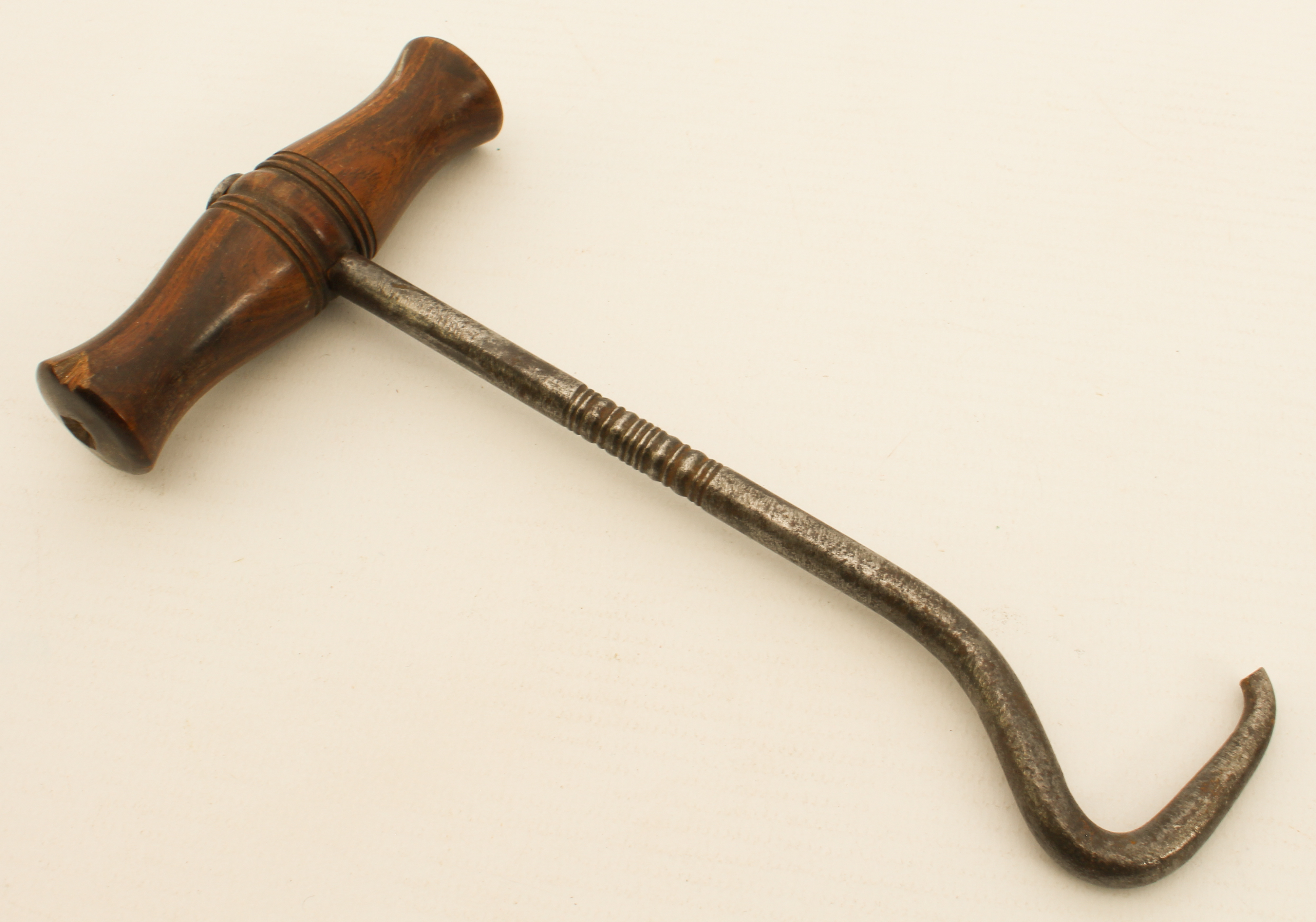 Two 19th century corkscrews - one with turned lignum vitae handle with brush and bronze stem, 12.8 - Image 3 of 5
