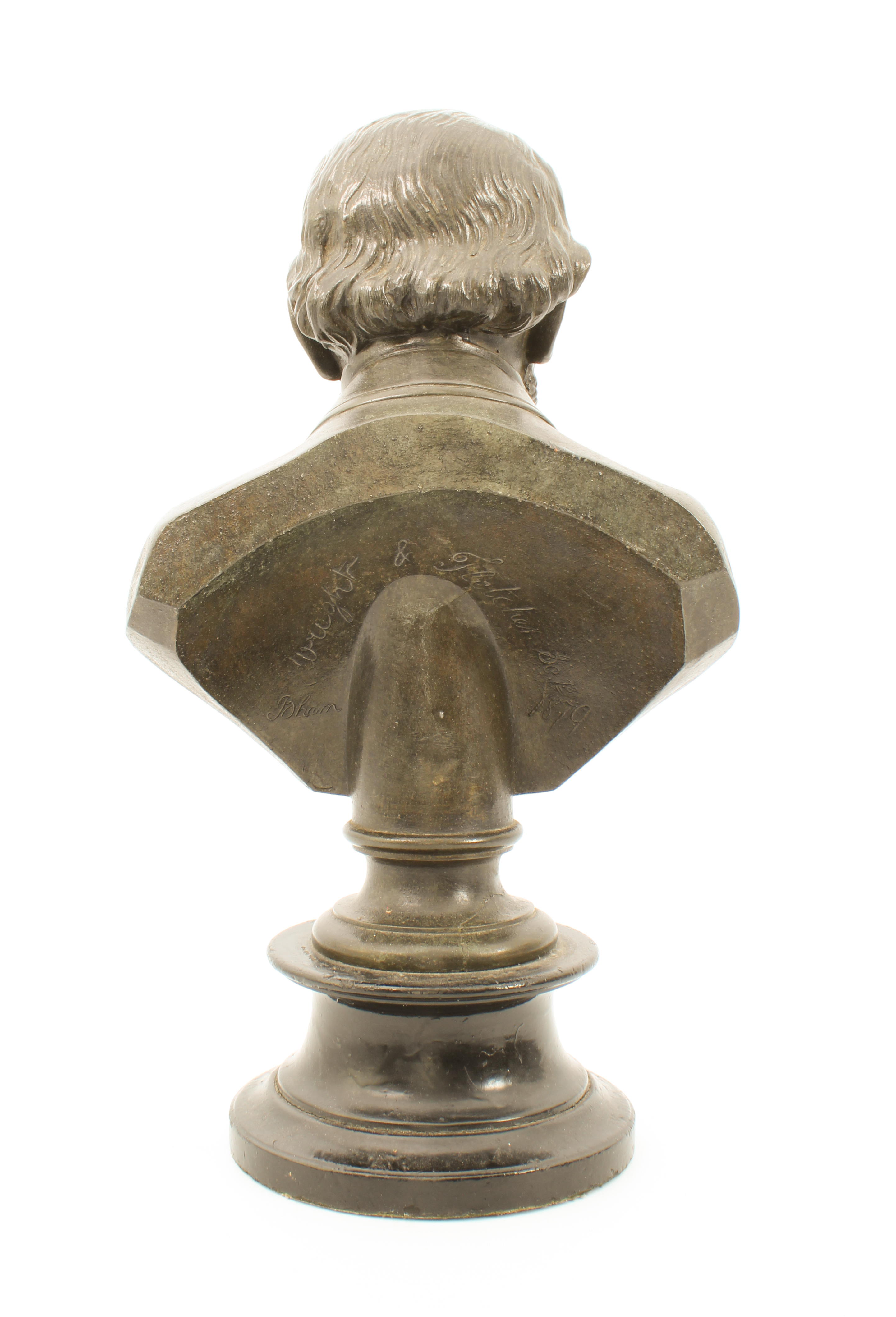 A bronzed spelter bust of Sir William Gladstone - 19th century, signed to the reverse 'Wright & - Image 3 of 4