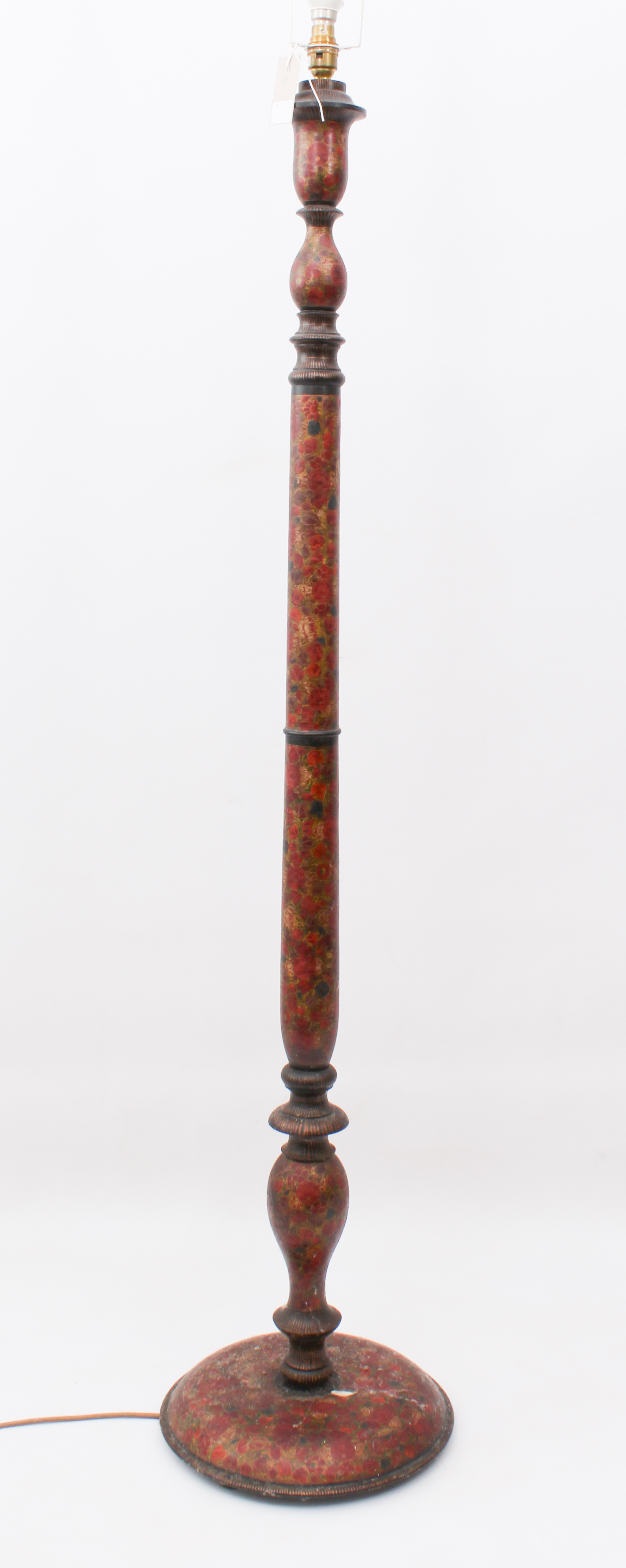 An Indian Kashmiri lacquered standard lamp - mid-20th century, the turned column painted with