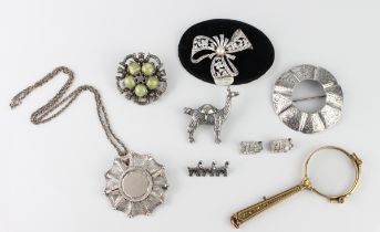 A small group of silver and costume jewellery - together with a pair of gilt metal lorgnettes.