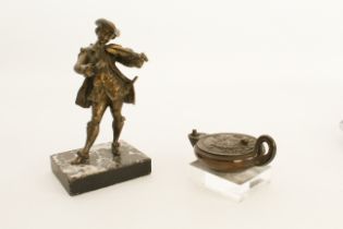 A 19th century grand tour bronze classical style oil lamp - 12 cm long, base removed and glued to an