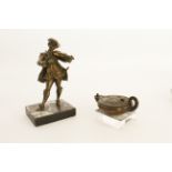 A 19th century grand tour bronze classical style oil lamp - 12 cm long, base removed and glued to an