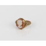 A 14ct gold and shell cameo ring - with Chinese hallmarks and stamped '14K', size J.