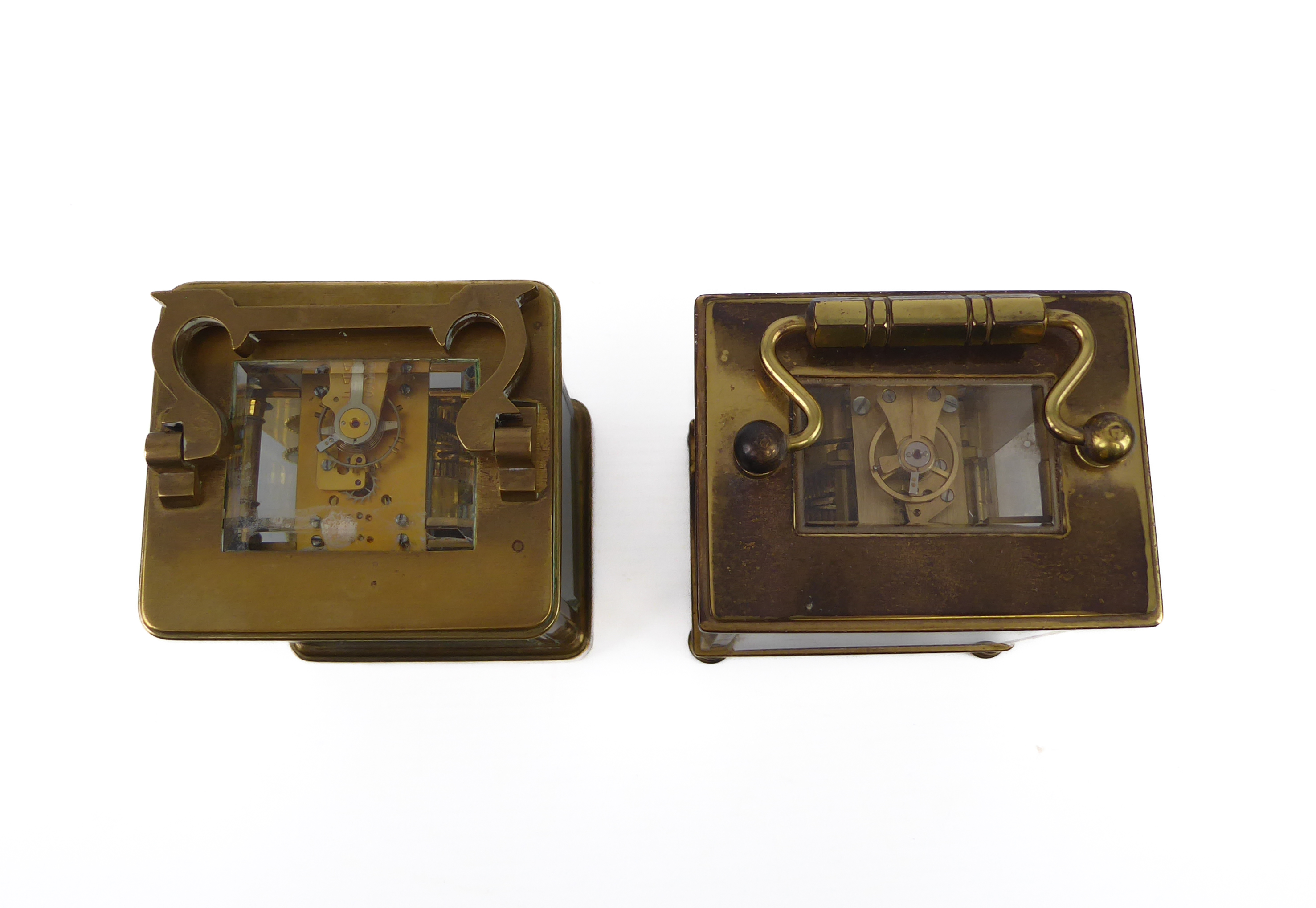 Two brass carriage clocks - one early 20th century, with corniche case and single train movement, - Image 6 of 6