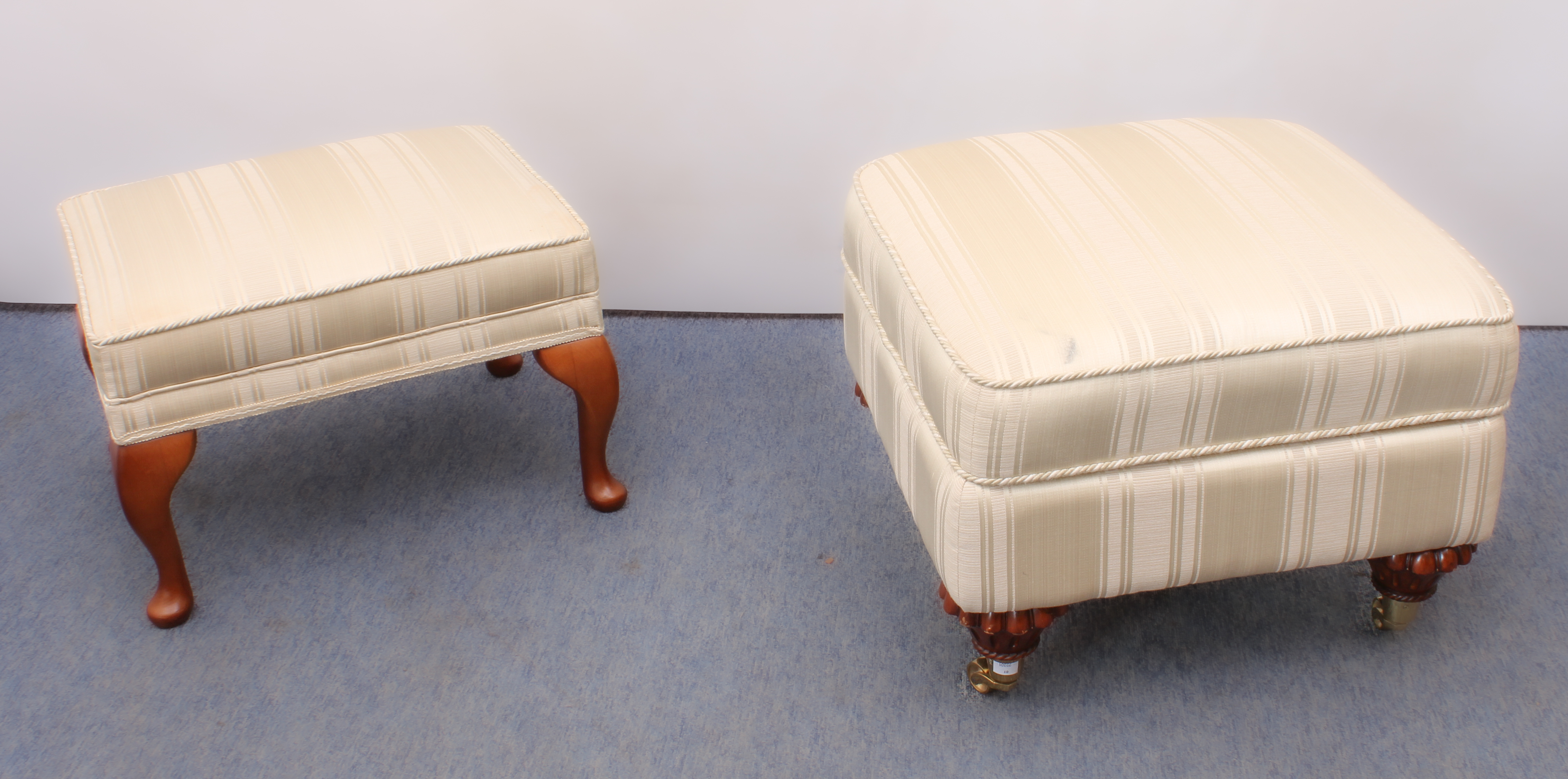 Two pieces: an antique-style upholstered box-stool - the lifting seat with storage beneath, in ivory