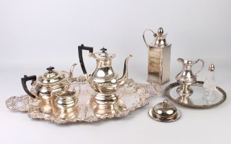 A silver plated two handled drinks tray - with chased floral, foliate and scroll decoration, foliate