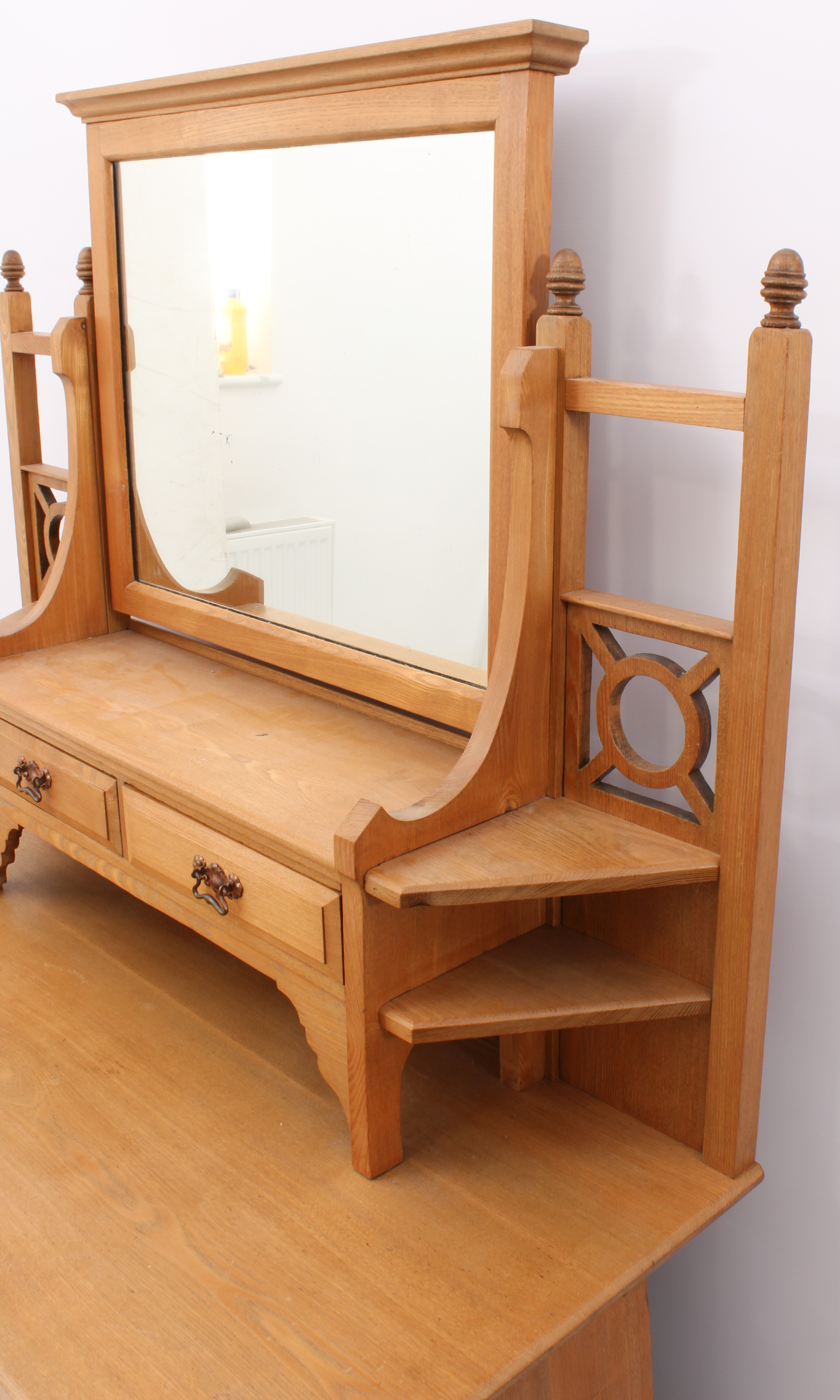 An Arts & Crafts ash dressing table - early 20th century, the top with a rectangular mirror over two - Image 3 of 3