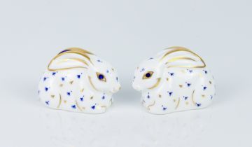 A  pair of Royal Crown Derby Rabbit paperweights - both with silver stoppers, seconds, 6.8 cm