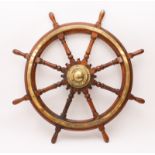 A large 19th century teak, brass and iron ship's wheel from the clipper, the Union - with eight