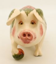 A Moorcroft Peter the Pig in the Temptation pattern - modelled by Roger Mitchell, impressed