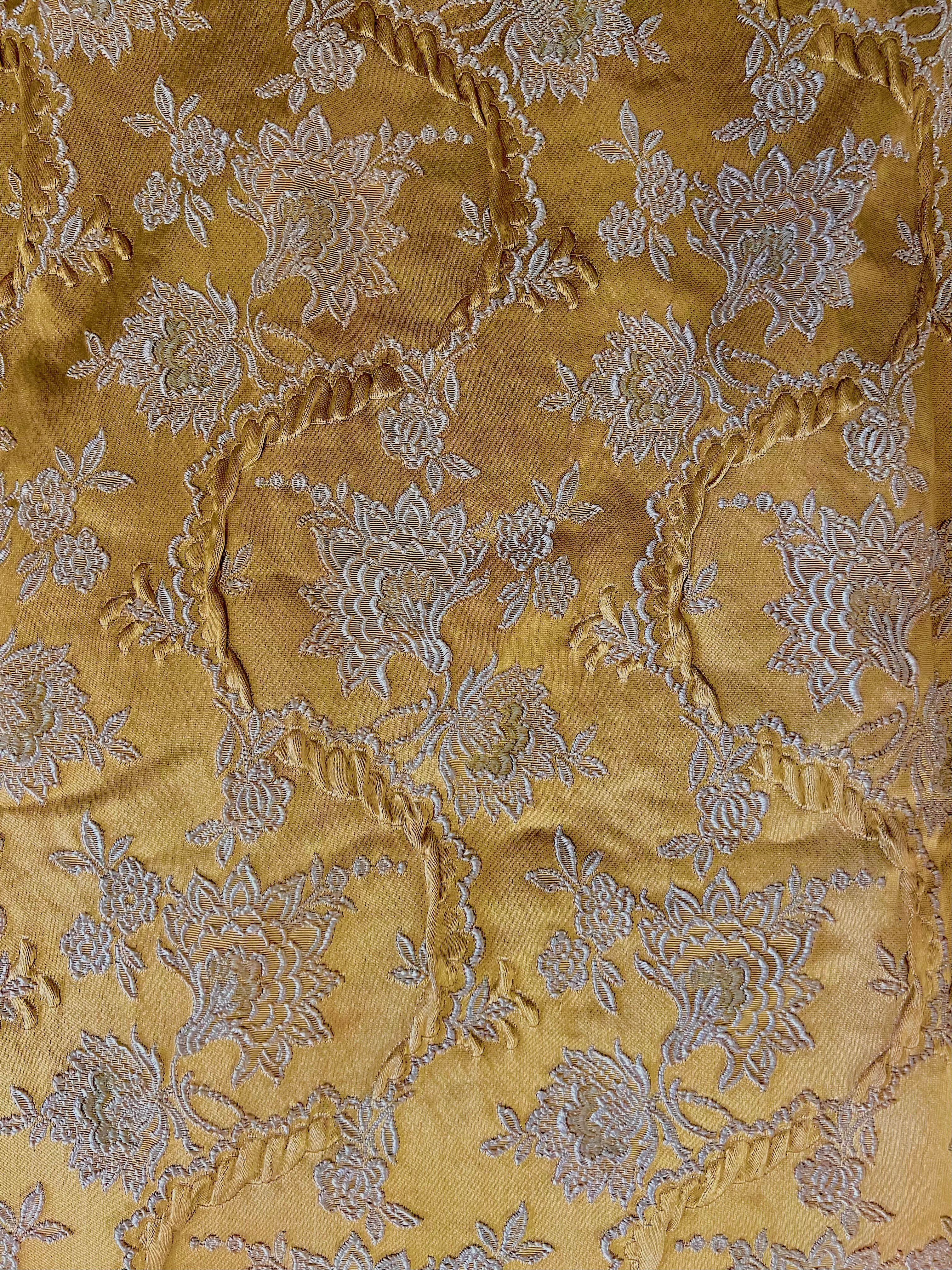 Three single curtains in vintage gold, damask style fabric with raised pattern, possibly 1950s/ 60s, - Image 2 of 4
