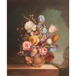 Jan (Dutch, 20th century) Still life of spring flowers in a terracotta vase oil on canvas, signed