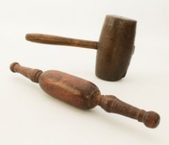 A vintage Indian turned wooden chapati roller or rolling pin - 35.2 cm long; together with a vintage