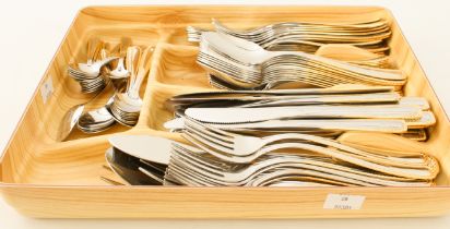 A modern 12-place set of Italian parcel-gilt stainless steel cutlery - gilt rope-twist borders,