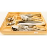 A modern 12-place set of Italian parcel-gilt stainless steel cutlery - gilt rope-twist borders,