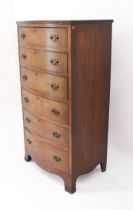 A reproduction Georgian style burr walnut bowfronted tall chest - mid-20th century, the cross banded