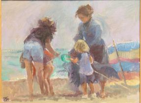 David Giffard (British b.1932) Summer's day on the beach oil on canvas, signed with monogram lower