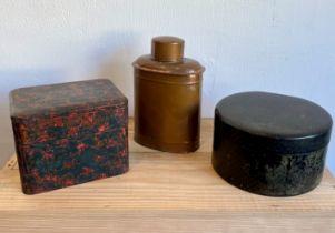 A group to include a Japanese lacquer box, a Regency Papier-mâché box and a copper caddy (3)