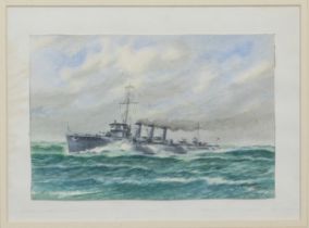 Three watercolour studies of Royal Navy gunboats, one numbered H37 and all signed G James 1937 (