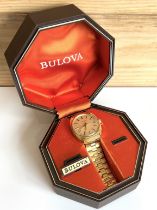 A 1970s gents Bulova N3 Series gold plated manual wind wrist watch, boxed - case numbered 3-