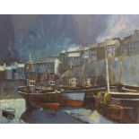 Cornish School (third quarter 20th century) Moonlit view of Fowey harbour at low tide oil on canvas,