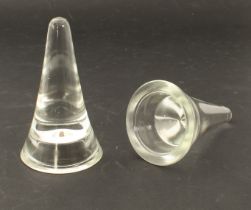 Two moulded glass ice-cream penny-licks, 10.6 cm high.