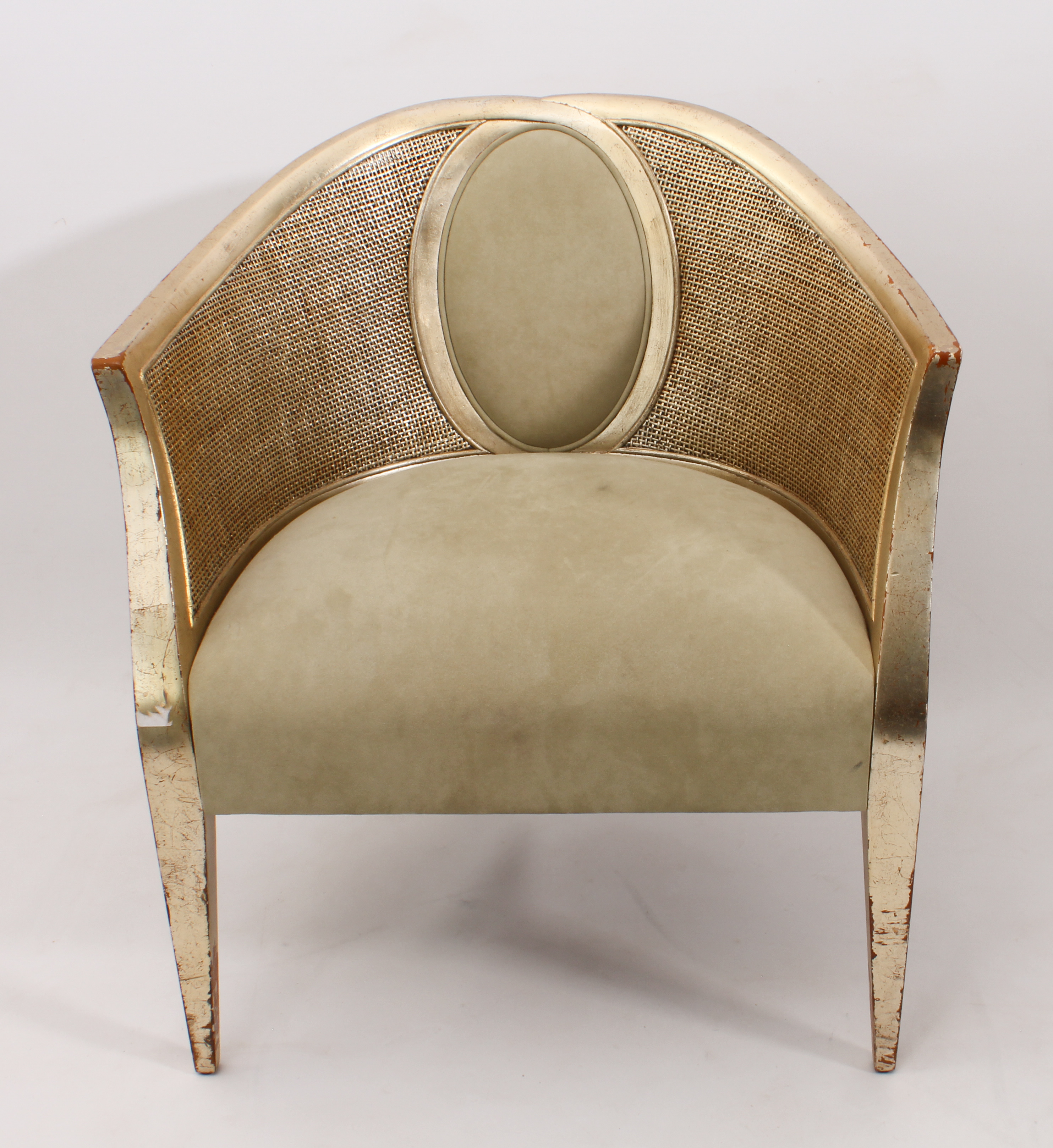 A pair of silvered giltwood, caned and suede tub armchairs by Christopher Guy - reputedly retailed - Image 3 of 4