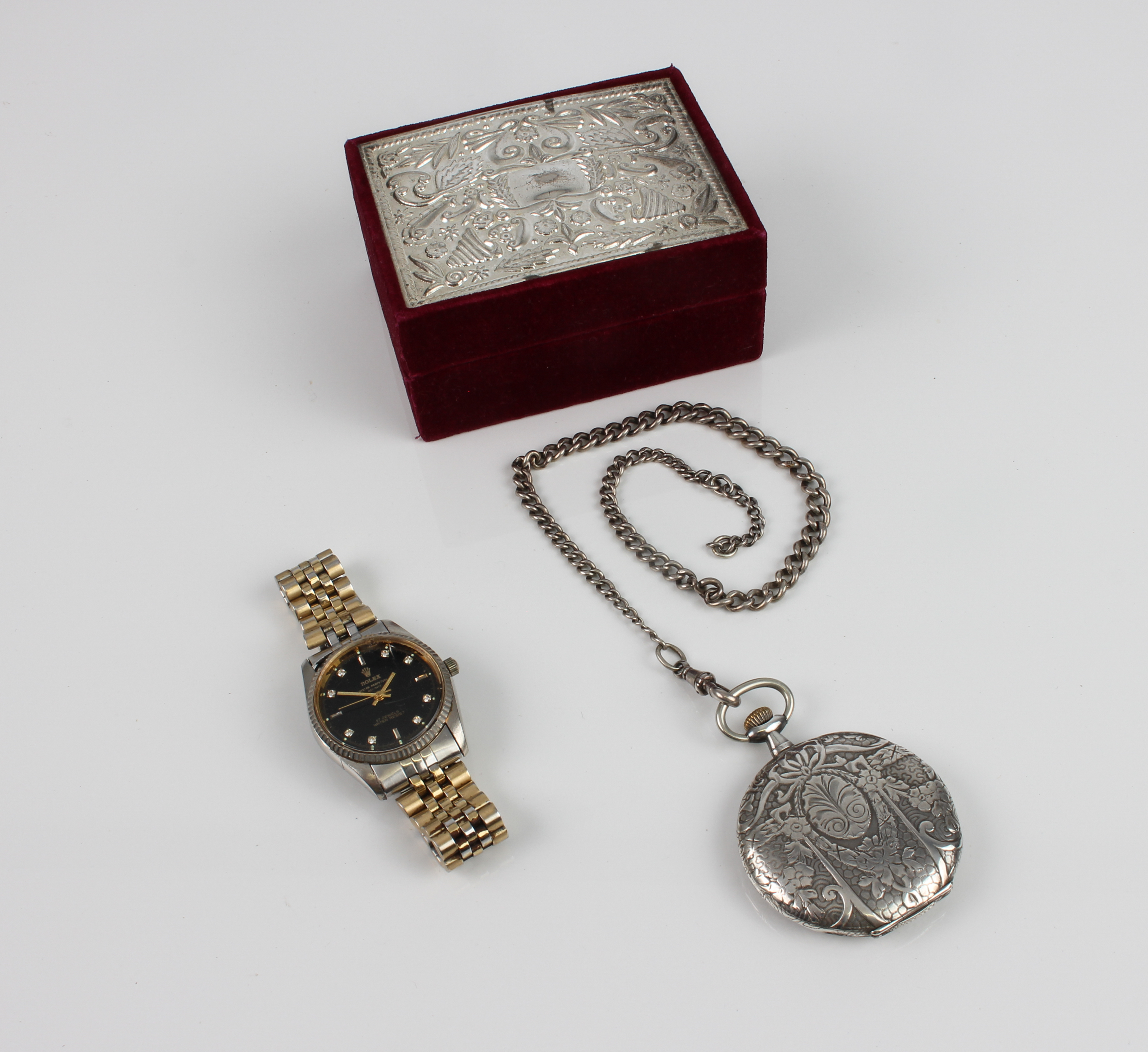 An ornate silver full hunter pocket watch, Swiss, early 20th century - with .800 silver marks,