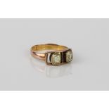 A mid-century 9ct rose gold and lemon quartz two stone ring - hallmarked Birmingham 1945, with two