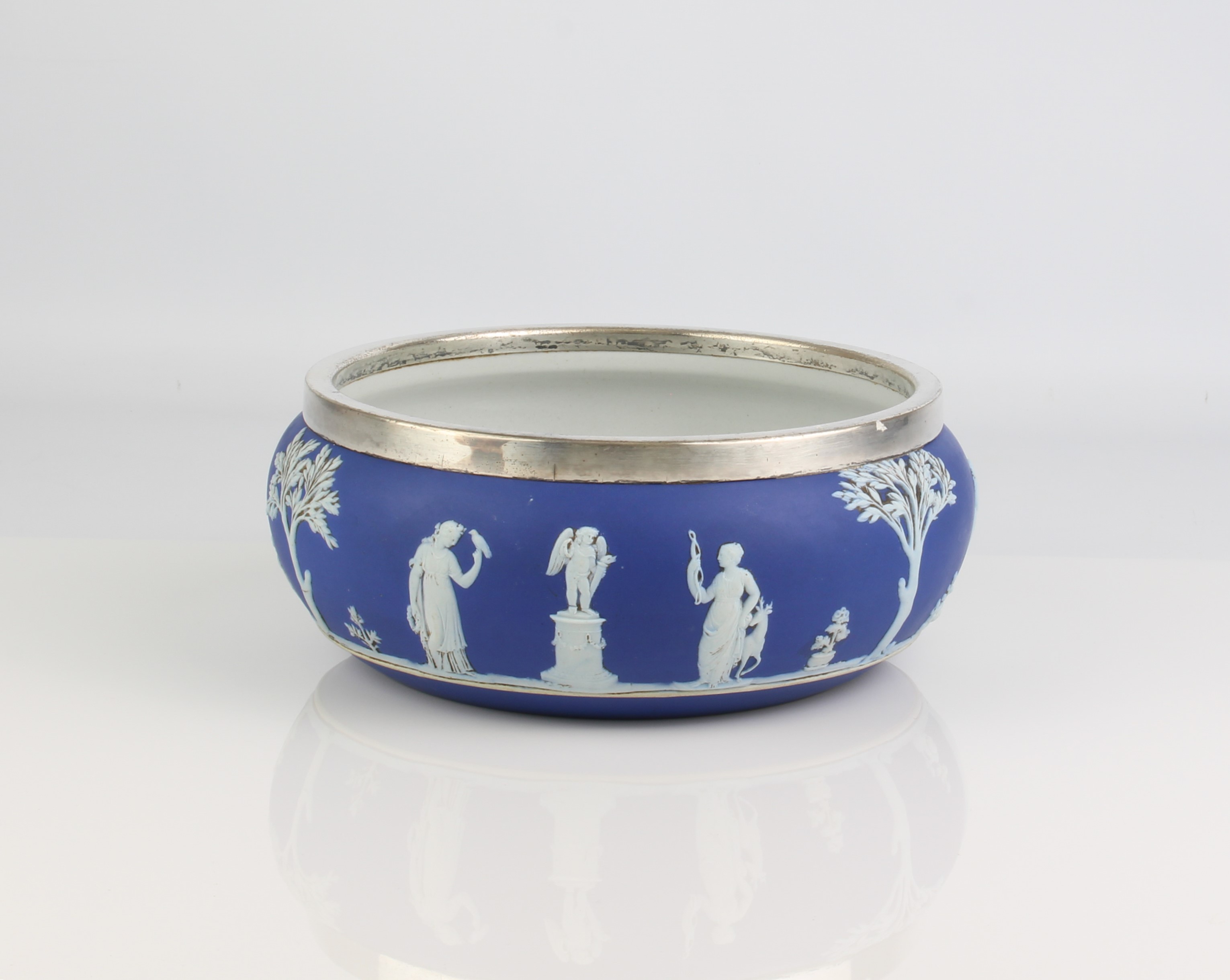 A late 19th century Wedgwood Jasperware fruit bowl - with silver plated mount, impressed factory