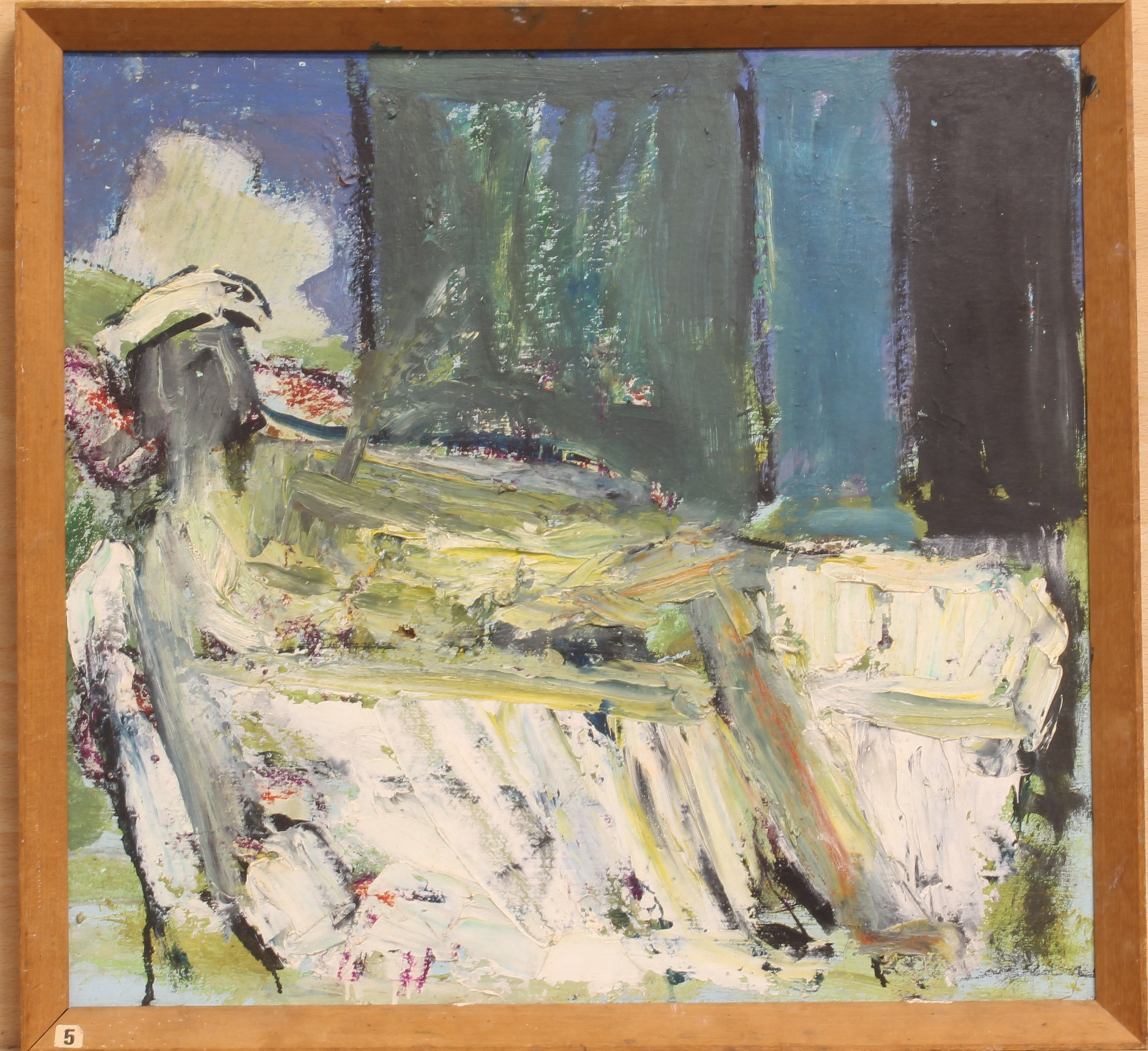 20th Century School Abstract figural work oil on board, signed indistinctly lower right, plain - Image 2 of 4