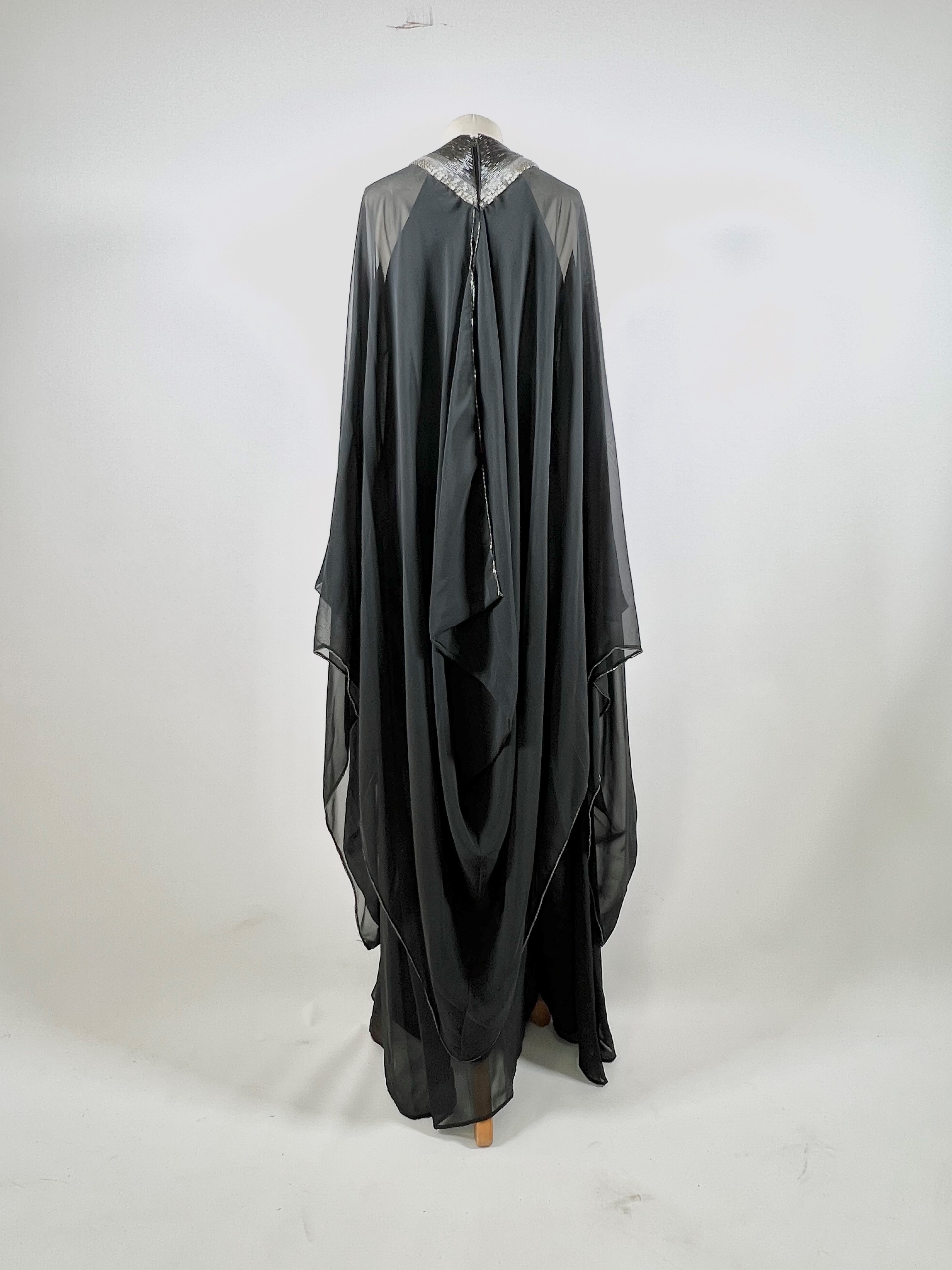 Frank Usher, vintage 1970s, full-length black evening dress with elaborate bugle bead neckline and - Image 4 of 15