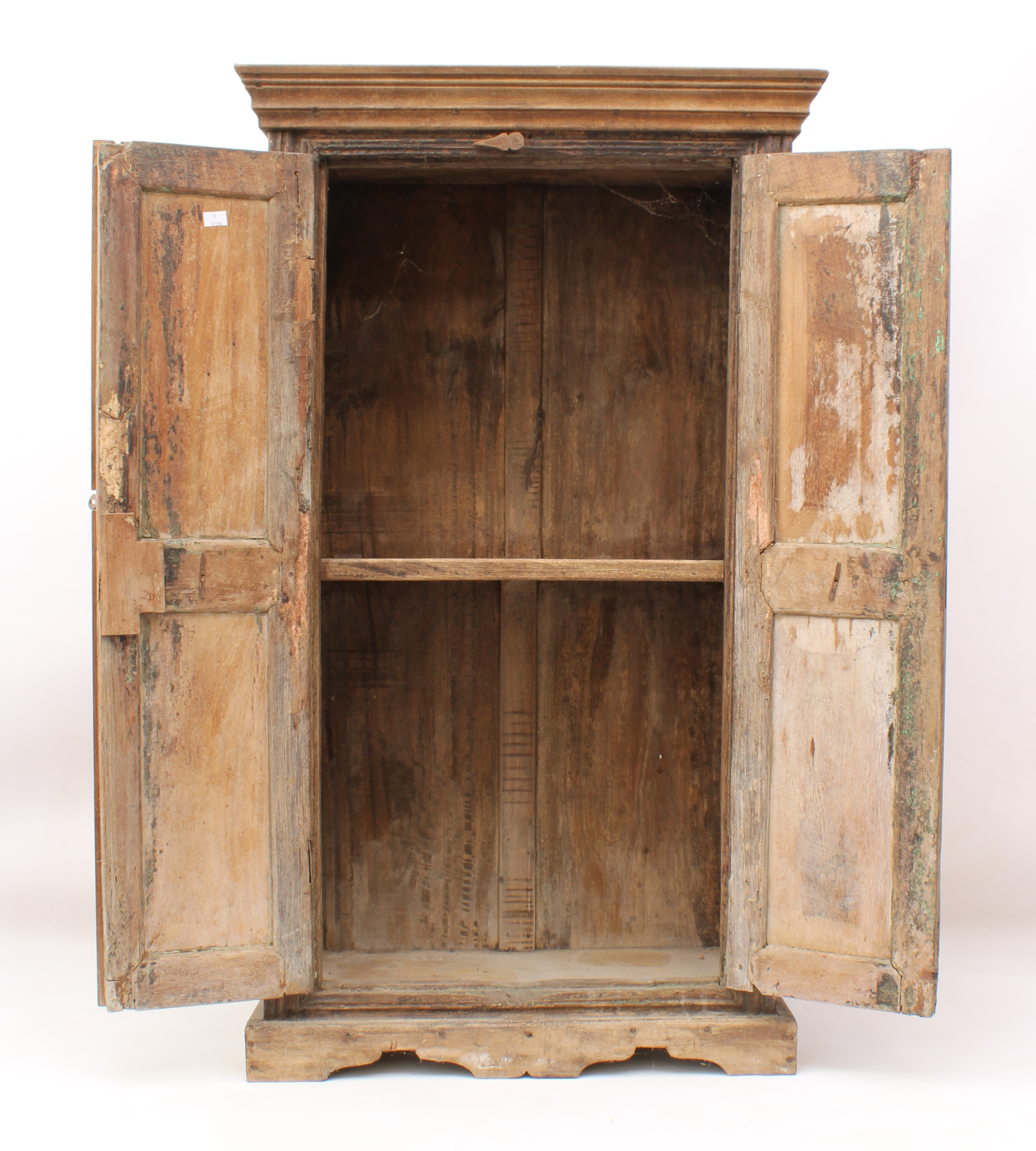 An Indian panelled hardwood cupboard - early 20th century, the later flared, moulded cornice over - Image 2 of 3