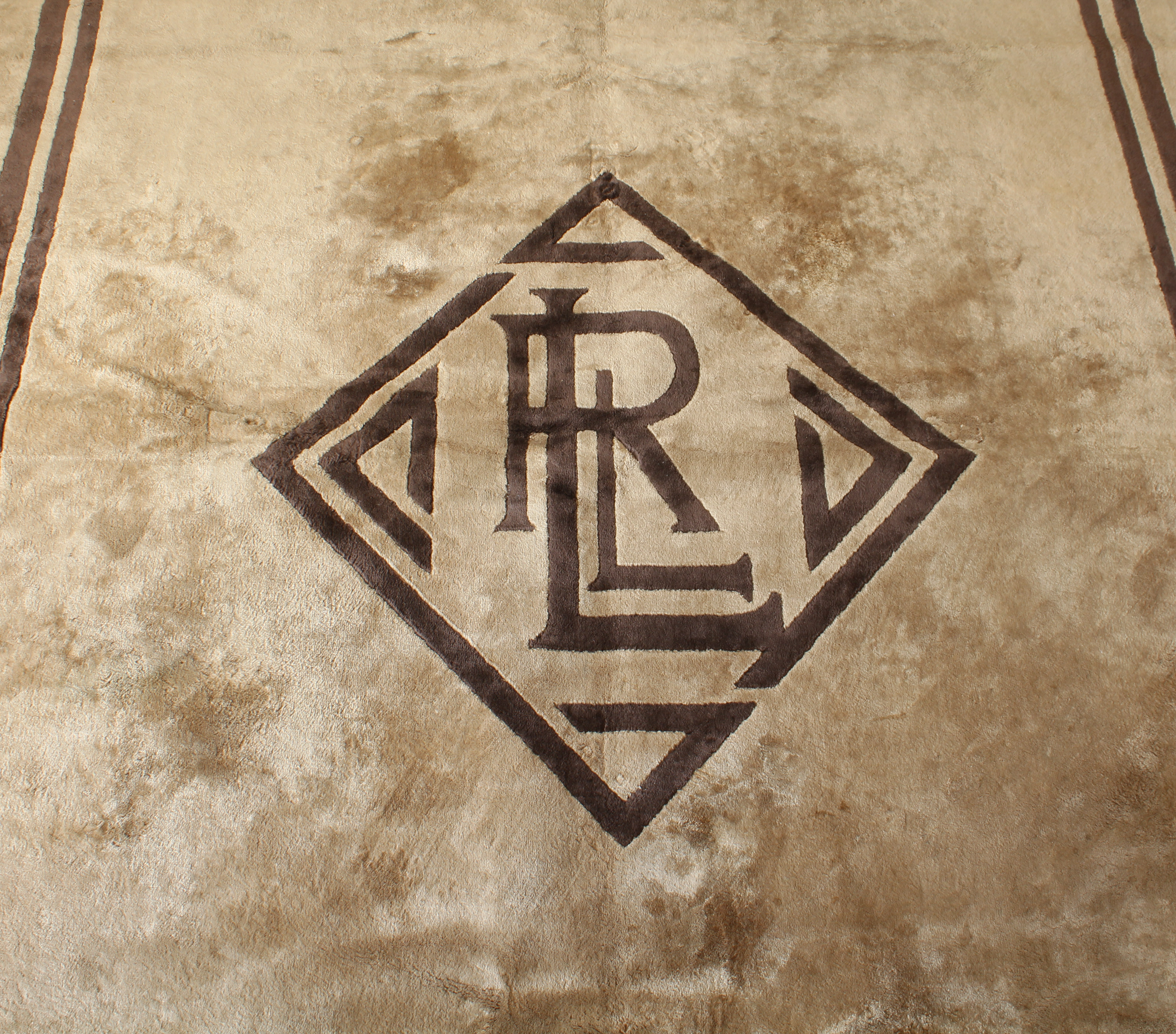 A Ralph Lauren monogram rug - probably silk and wool, original RL label to border, in chocolate - Image 2 of 3