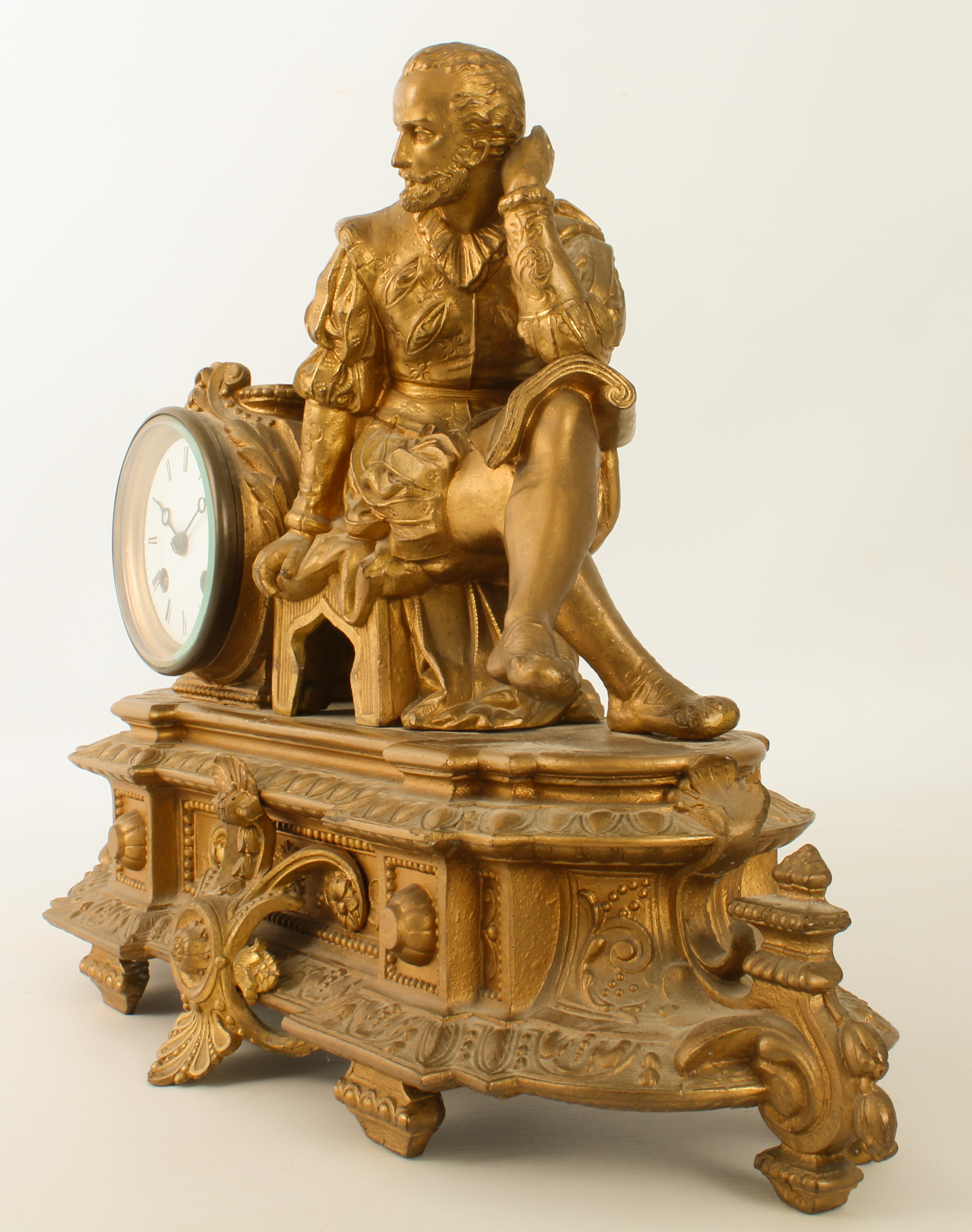 A French gilt-spelter mantel clock - early 20th century, the case with a seated figure of William - Image 3 of 5