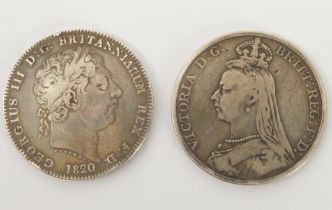 An 1820 and an 1889  silver crown