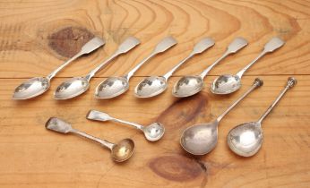 A set of six Victorian silver teaspoons - Robert Williams, Exeter 1839, fiddle pattern; together