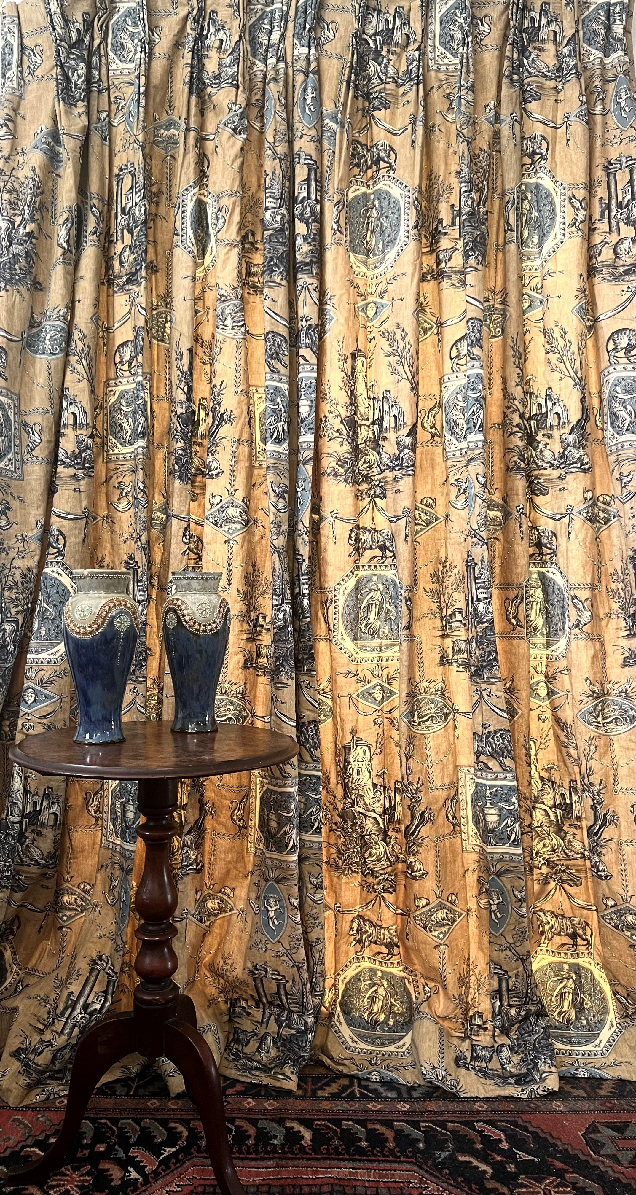 A pair of handmade curtains in Les Muses et Le Lion by Pierre Frey Braquenié: handmade triple