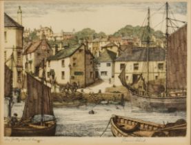 John Lewis Stant (British, 1905-1964) 'The Jetty, St Mawes', Cornwall colour etching, signed and