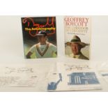 England and Yorkshire cricket interest: Geoffrey Boycott signed books, postcard etc.: 1. 'Boycott