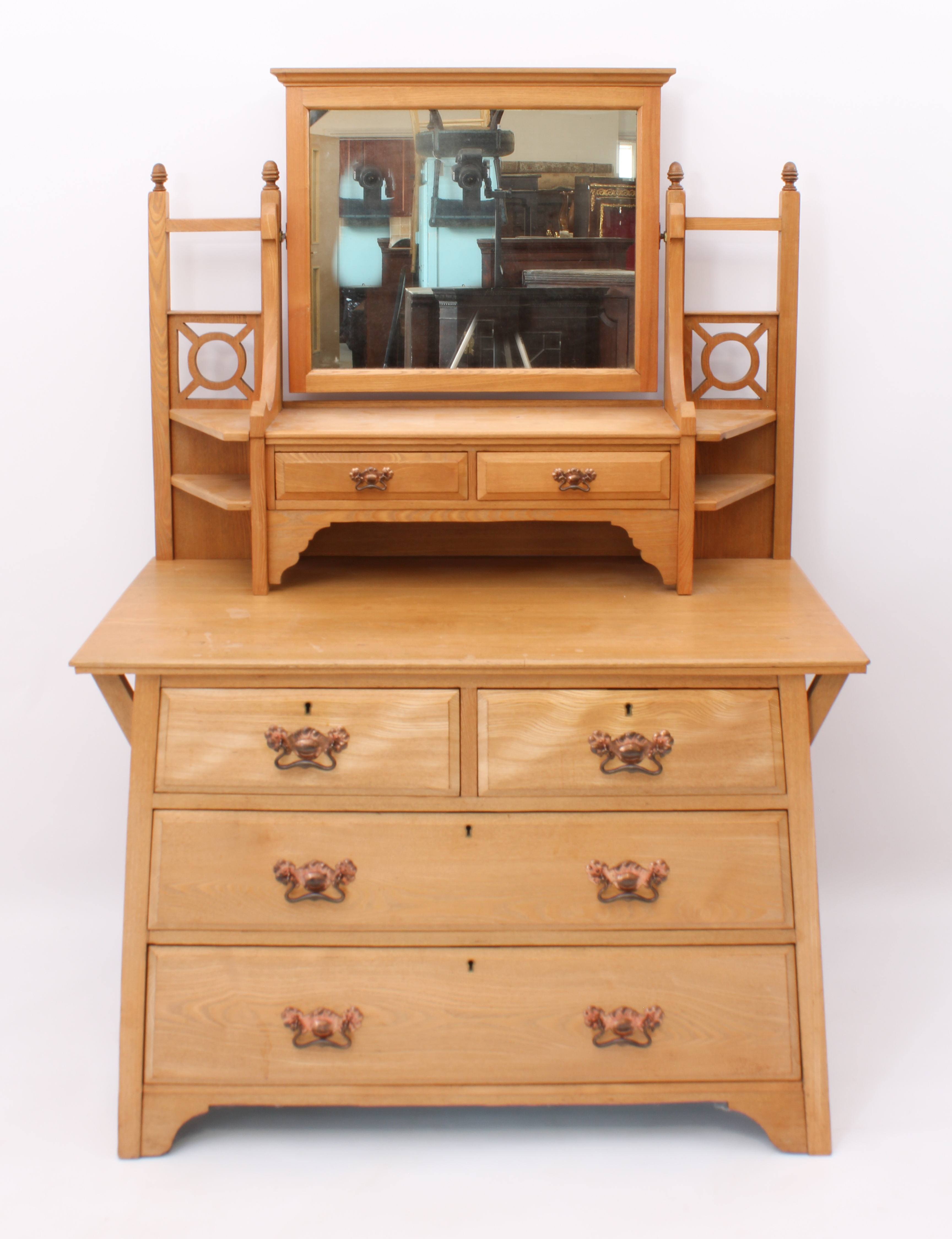 An Arts & Crafts ash dressing table - early 20th century, the top with a rectangular mirror over two - Image 2 of 3