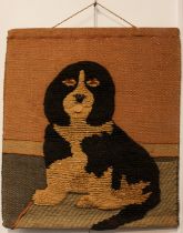 A vintage woolwork and jute wall hanging depicting a spaniel dog - 1960s-70s, 81 x 71 cm, some age