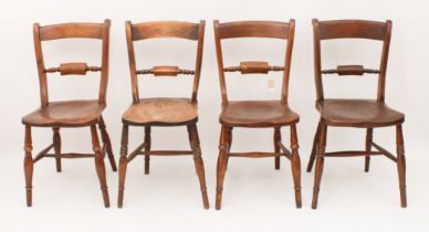 A matched set of four beech and elm scullery chairs - 19th century, with turned bar backs over