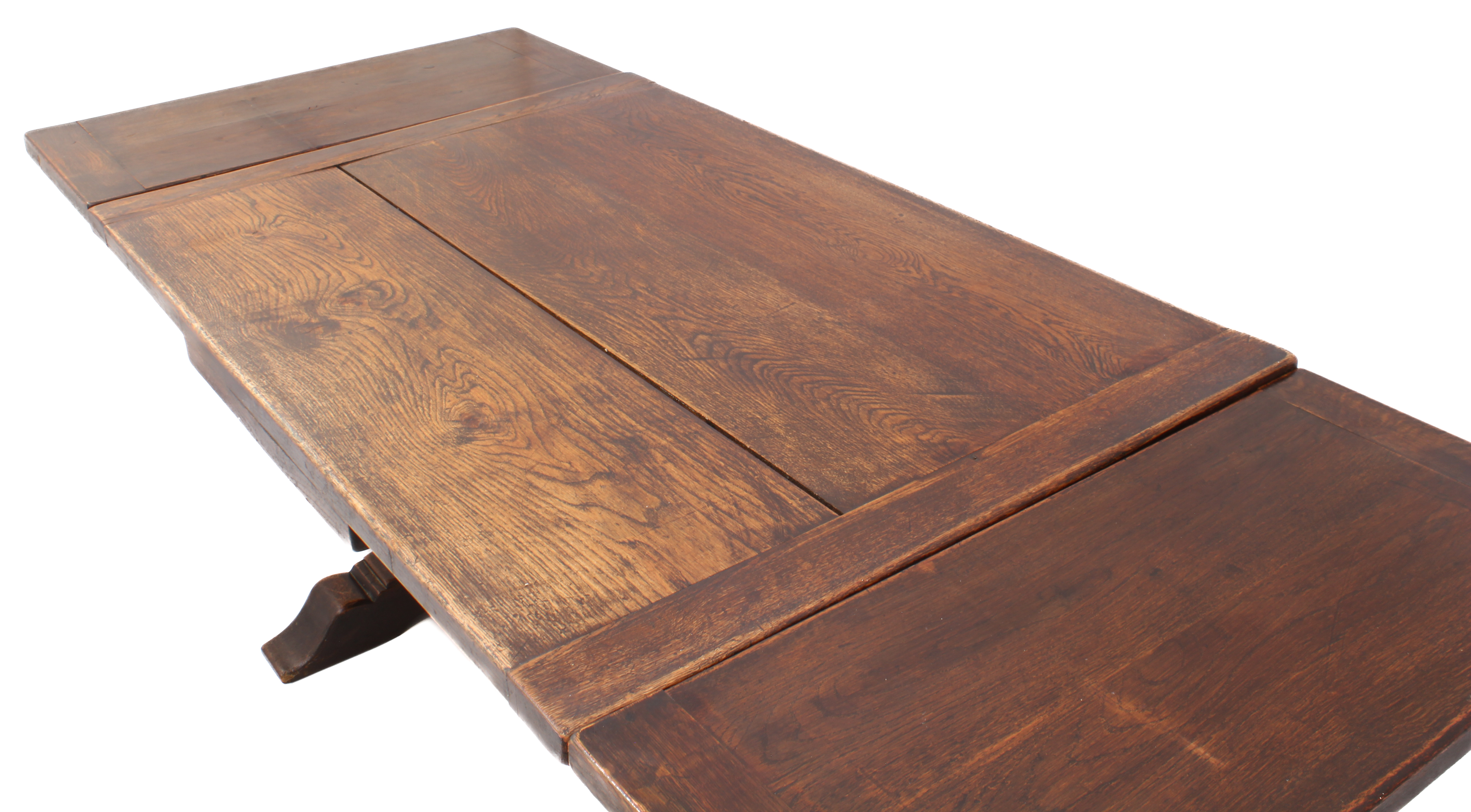 A carved oak extending refectory style dining table - the cleated, rectangular top with a single - Image 6 of 7