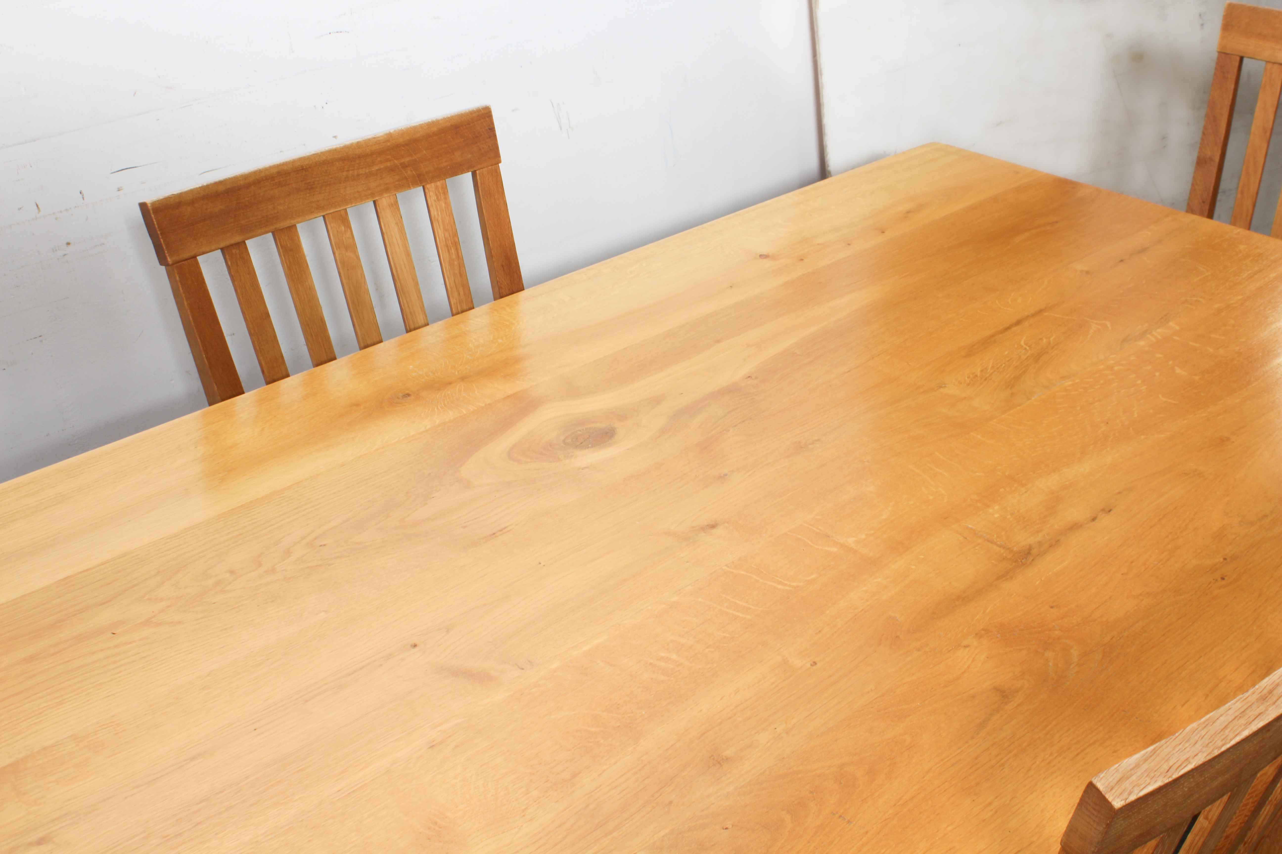 A painted and light-oak dining table - the rectangular light-oak top on a pale-grey painted frame - Image 3 of 5