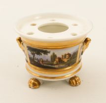 A 19th century hard-paste porcelain ink-stand - of urn form, with gilt winged mask handles and